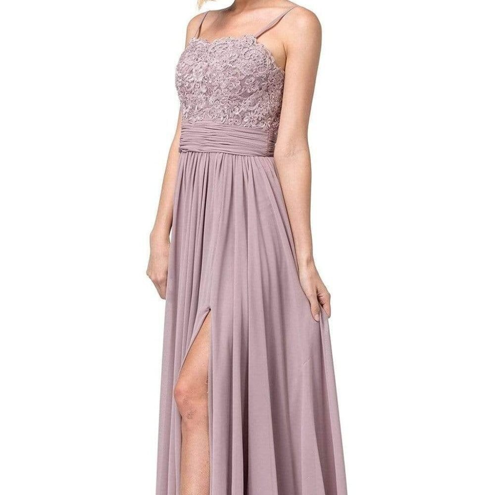 NWT Dancing Queen 2789 Sleeveless Lace Embroidery Prom Dress Mocha size XS